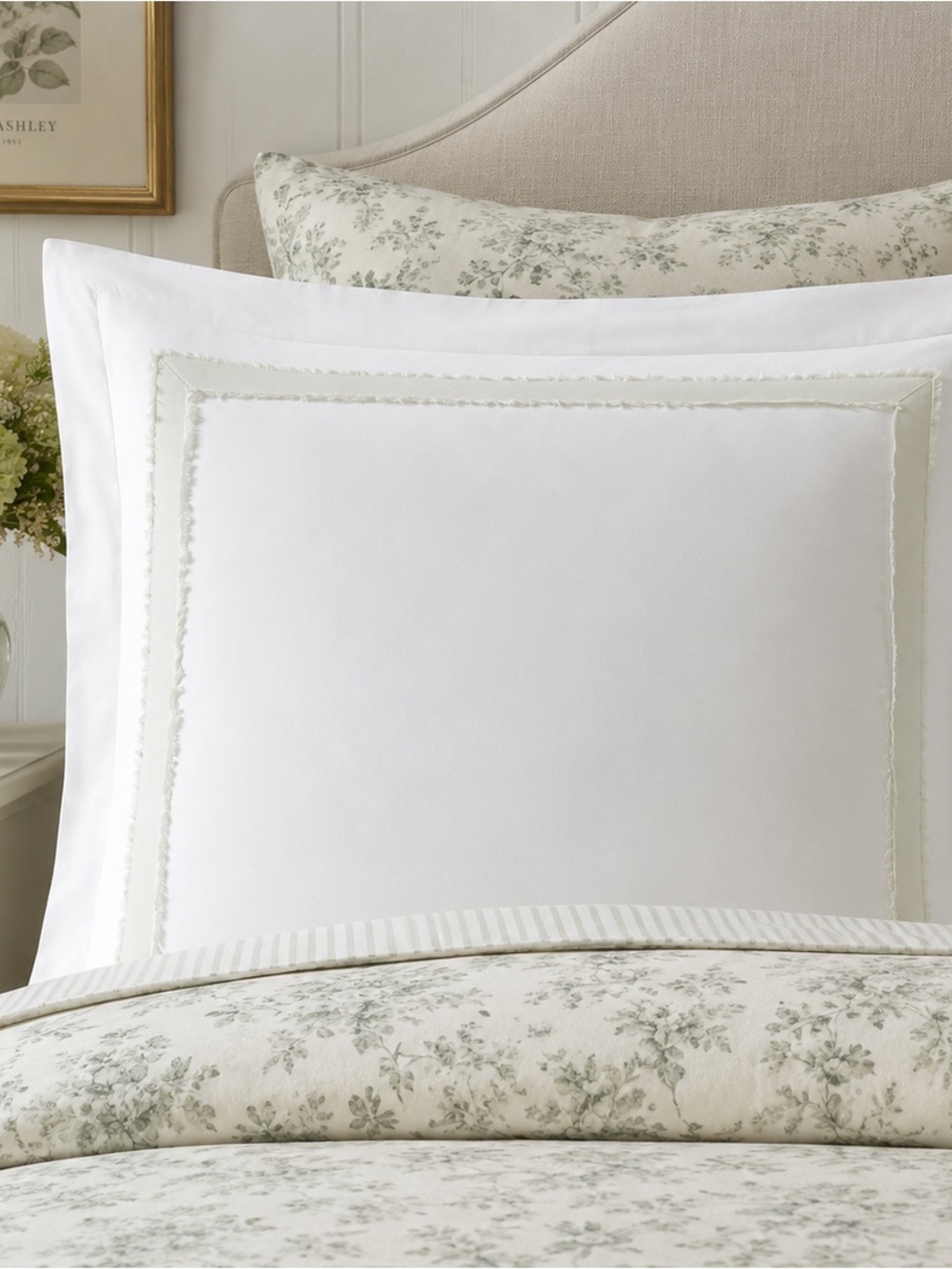 Laura Ashley - Euro Sham, 100% Cotton With Contrast Border,Mila Green, 26" X 26"